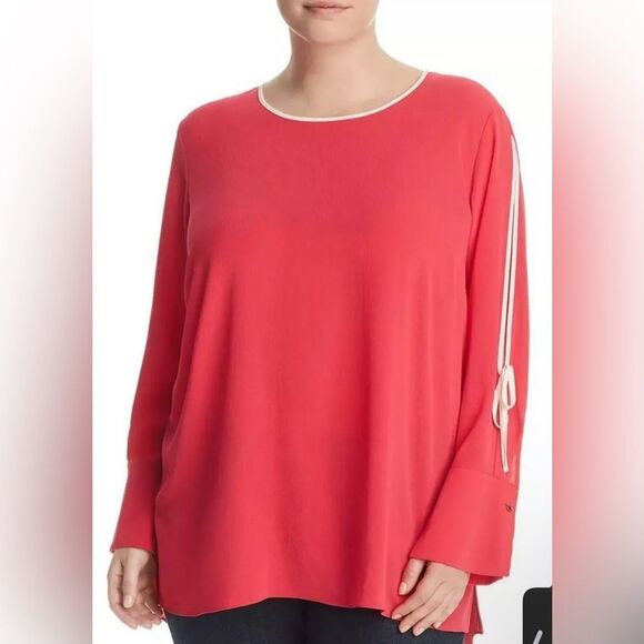 Vince Camuto Petite Extra Small High Low Tunic Top Pink Arm Slits - Picture 1 of 8